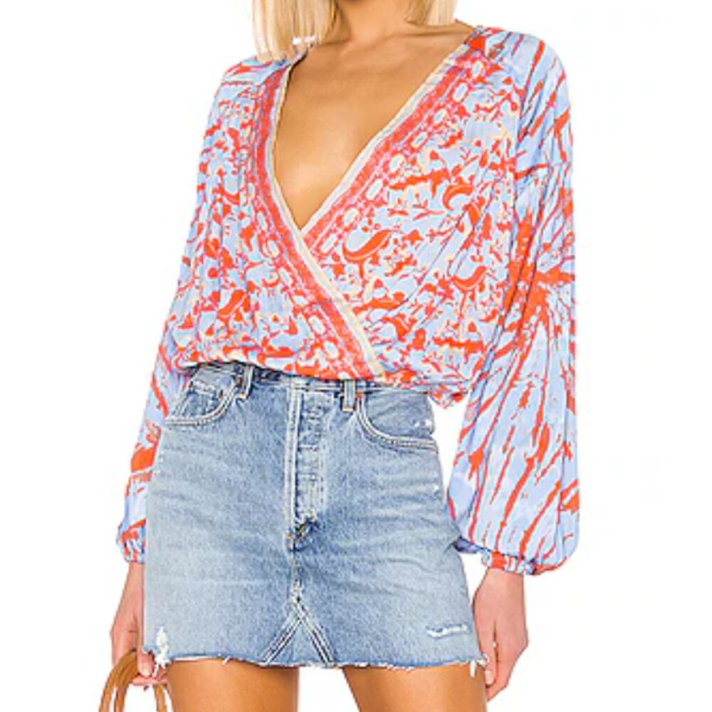 Free People Cruisin Together Surplice Top Color Seaside Combo